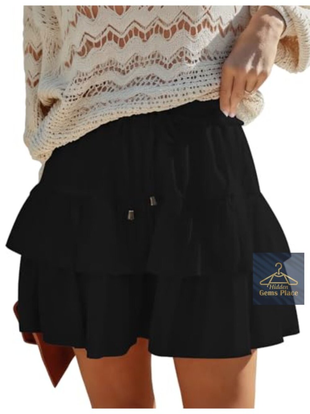Women's Tiered Ruffle Flowy Skort High Waist Drawstring Elastic Waist Mini